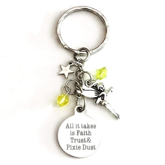 All it Takes is Faith, Trust, & Pixie Dust Tinker Bell Inspired Silver Jewelry Link Charm Bracelet Accessories Gift