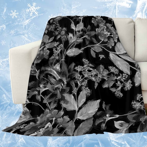 Black and White Floral Cooling Blanket,Lightweight Breathable Summer Throw Blanket with Double Sided Cold Effect,Modern Oil Painting Abstract Art Picnic Blankets Bed Sheet for Hot Sleepers 60"x80"