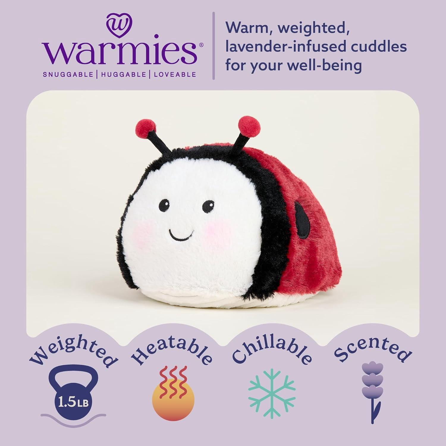 warmies 13” Ladybug Stuffed Animal, Microwavable Heated Plushies and Weighted Soft Plush Toys