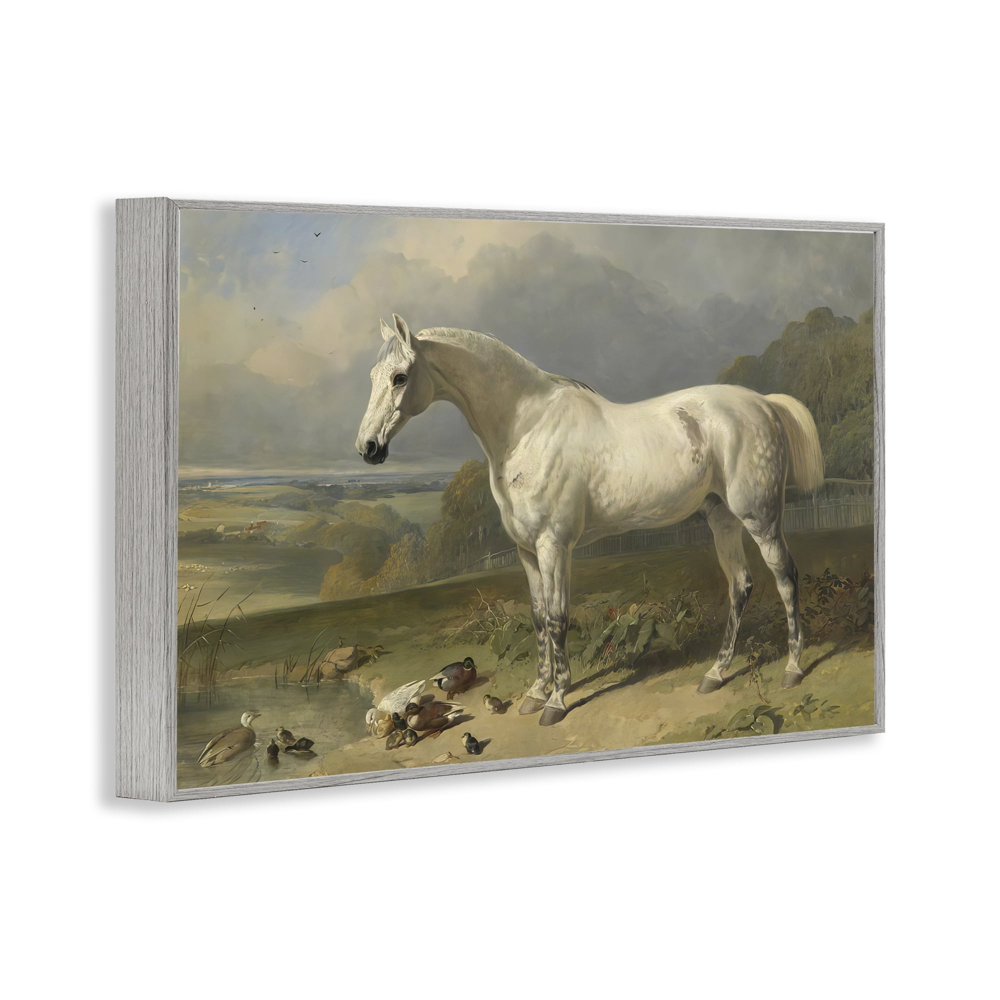 Stupell Industries Grey Horse And Ducks In Landscape Gray Framed Giclee Art, design by Tina LeCour