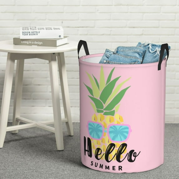 YFYANG Waterproof Laundry Hamper, Pink Graffiti Pineapple Laundry Basket Oxford Fabric with Handle Foldable, S