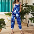 thumbnail image 5 of Womens Halloween Jumpsuits Cute Print Baggy Casual Wide Leg Romper Tie Strap Cotton Linen Pants, 5 of 7