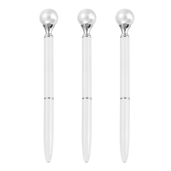 Uxcell Pearl Ballpoint Pen, 3Pcs Sparkling Bling Metal Pen with Pearl Top Elegant 1.0mm Black Ink Ballpoint Refillable for Office Business Wedding Party Birthday Gift, White