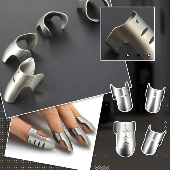 Syuanmuer 4PCS Kitchen Stainless Steel Finger Nail Protector Hand Cut Guard Safe Slice Knife Tool, Kitchen Finger Cutting Protector for Kitchen Slicing Dicing Silver