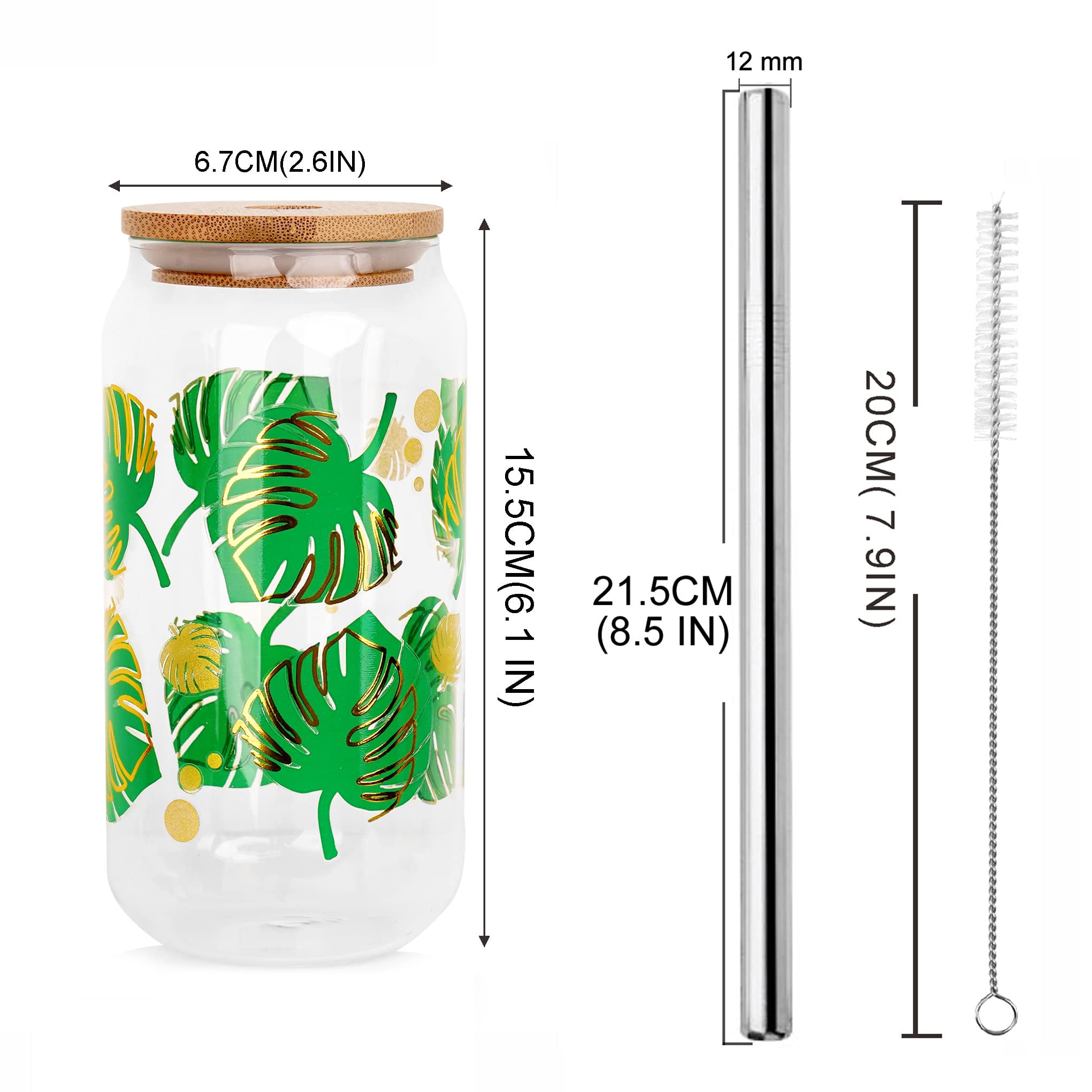 Double Wall Glass, Tumbler Beer Can W/Bamboo Lids  transparent/frosted，Bamboo lids and straws