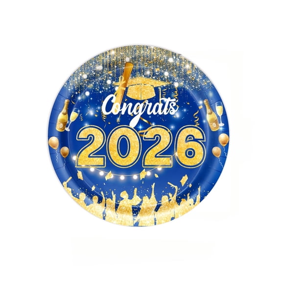 2026 Graduation Party Tableware Set, Congrats Grad Blue Gold Decorations, Banner, Plates, Napkins, Cups, Tablecloth for Grad Party Supplies (B)
