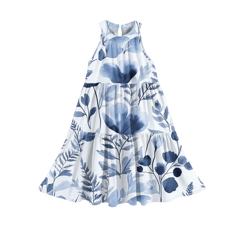 Abcomgle Girls Midi Dresses 7-16 Halter Neck Sleeveless Midi Dress Floral  Print A-line Sundresses Swing Basic Dresses 5-6 Years,Blue - Walmart.com