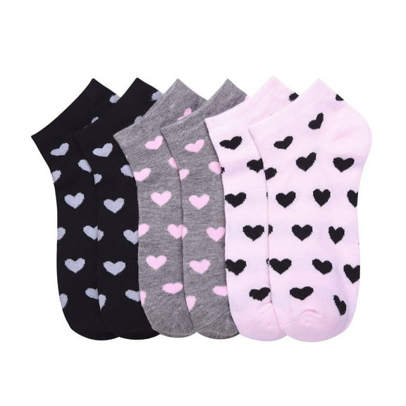 6-PACK Women's Comfort Low Cut Socks, Spandex Socks, HEART, 0-12