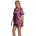 thumbnail image 4 of DAKIMOE Womens Pajama Set Silk Satin Pajamas Short Sleeve Sleepwear Matching Soft Loungewear 2 Piece Lounge Pjs Shorts Set S-XL, 4 of 7