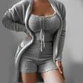 thumbnail image 2 of qolati Women's 3 Piece Outfit Warm Fuzzy Pajamas Sets Sherpa Cardigan Outwear Sleeveless Crop Tops Shorts Nightwear Set Comfy Loungewear Pjs Sets, 2 of 4