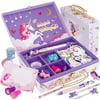 JYPS Unicorn Kids Stationary Set for Girls, Unicorns Gifts for Girls Ages 5 6 7 8 9 10 11 Year Old, Letter Writing Crafting Kit with Storage Box, Best Girls Birthday Christmas Gifts for Girls, Purple