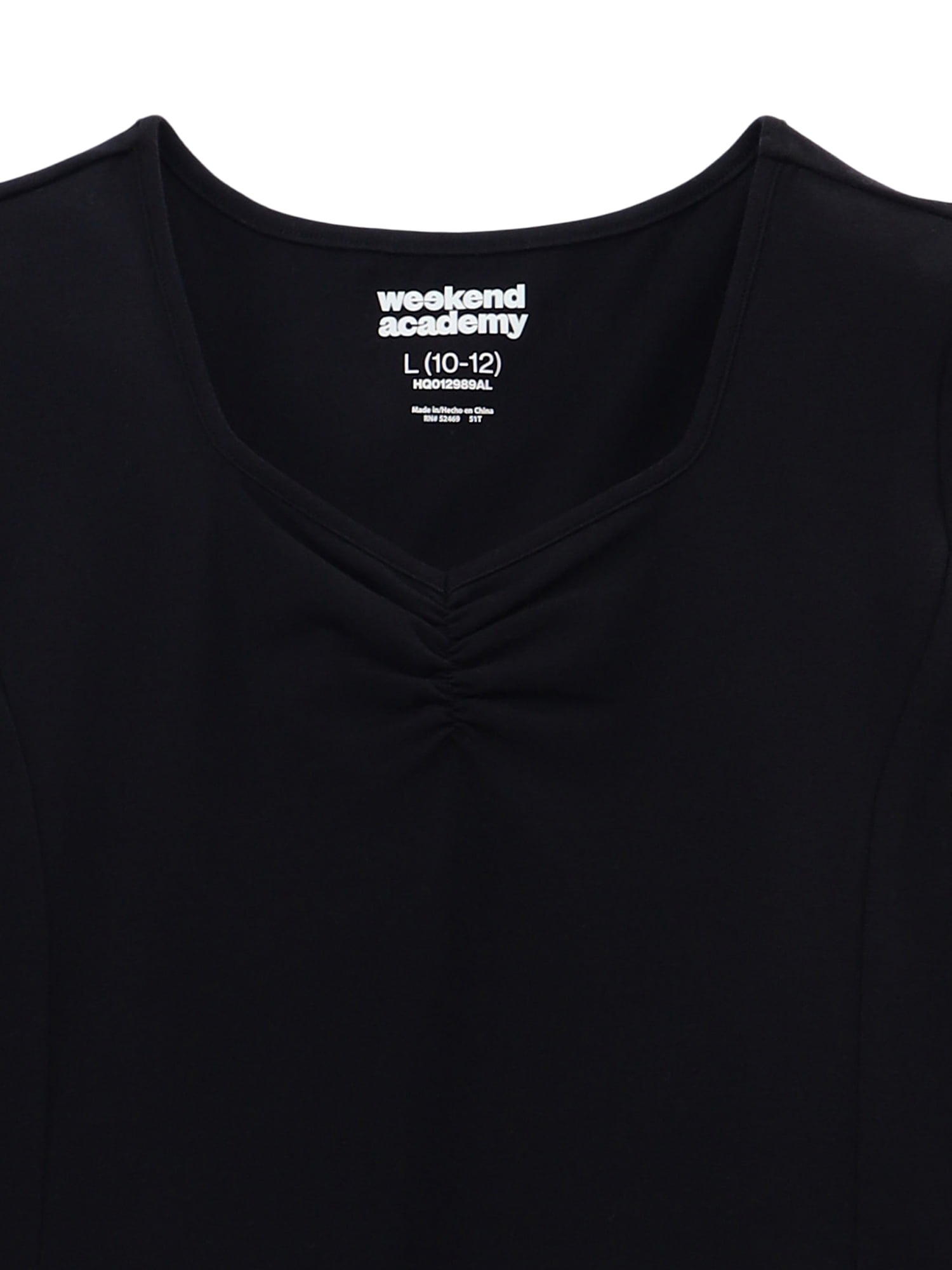 Weekend Academy Girls Short Sleeve Knit Ruched Neck Dress, Sizes 4-18