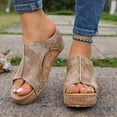 thumbnail image 2 of Rokment Women's Vintage Platform Wedge Gladiator Slides Sandals Boho Beach Casual Leather Hollow out Studded Orthotic Chunky High Heels Slip on Summer Shoes Grey Size 6, 2 of 7