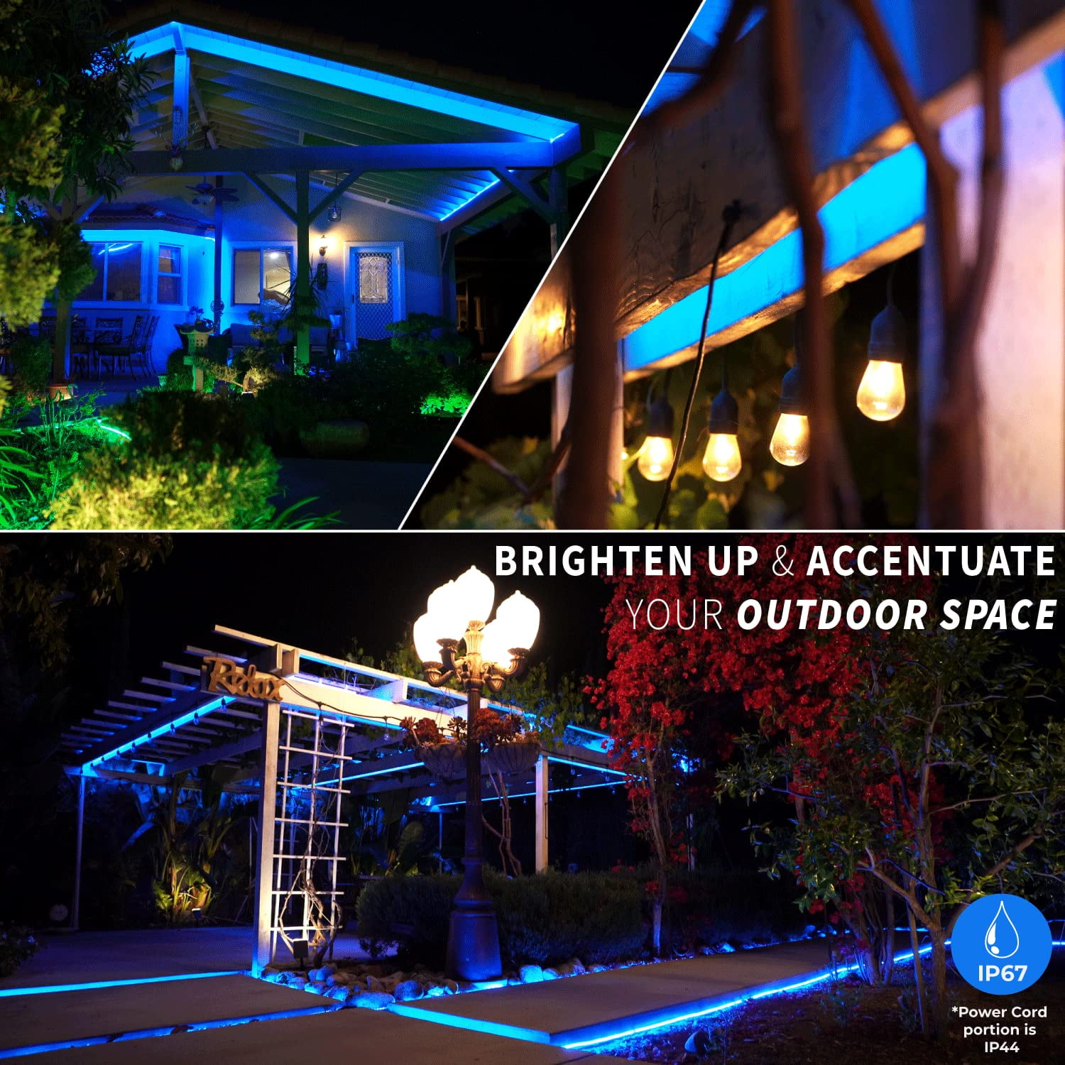 West Ivory 20ft Blue LED Rope Lights, Connectable Outdoor Permanent Waterproof Accent Exterior Lighting, Transparent PVC Case, ETL Certified, Holiday, Backyard Patio, Home Garden, Decorative