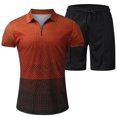 thumbnail image 4 of Vedolay Short Sets For Men Mens Short Sets 2 Piece Outfits Casual Short Sleeve and Shorts Stripe Set,Red M, 4 of 5