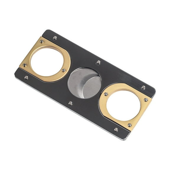 Double-edged Portable Smoking Square Stainless Steel Cigar Cutter New Metal Classic Guillotine Scissors Gift (Black gold)