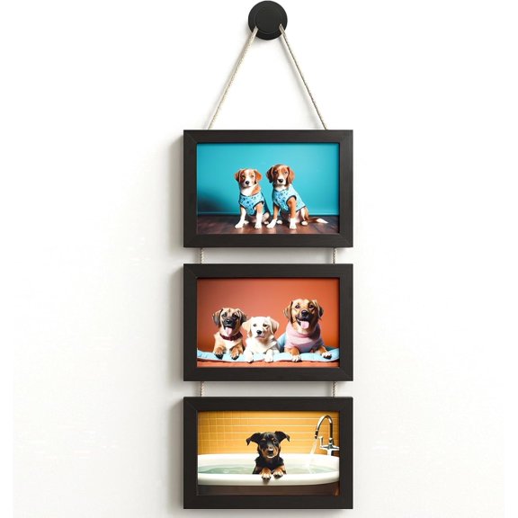 4x6 Inch Hanging Picture Frames with 3 Picture Frames Wooden Hanging Photo Frame Picture Frame Displaysfor Wall Decor
