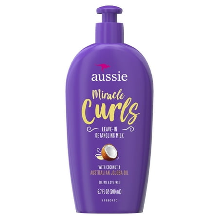 Hair Care Leave For Curly Hair - Aussie Paraben-Free Miracle Curls Detangling Milk w/ Coconut, 6.7 fl oz ()