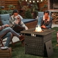 thumbnail image 4 of PARKWELL 5-Piece Patio Conversation Set with 4 Swivel Glider Lounge Chairs and Fire Pit Table,50,000 BTU, Outdoor Furniture Set for Garden, Deck, Backyard, Navy Cushions,Gray Wicker, 4 of 13