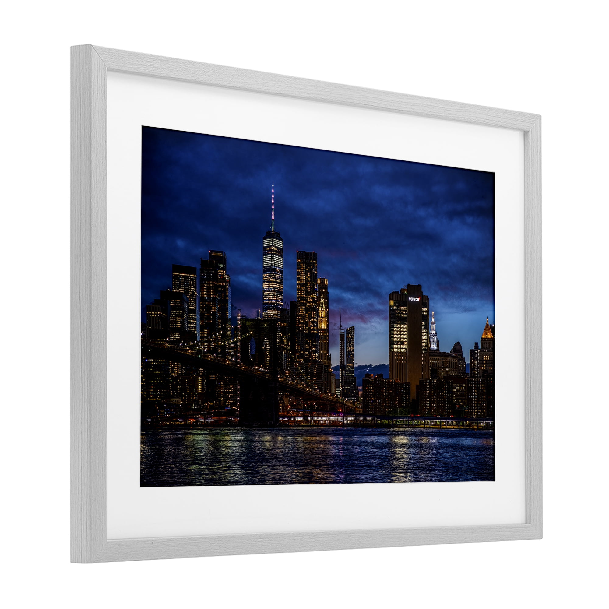Stupell Industries Brooklyn Bridge at Night Gray Framed Print Under Glass, design by Tim West