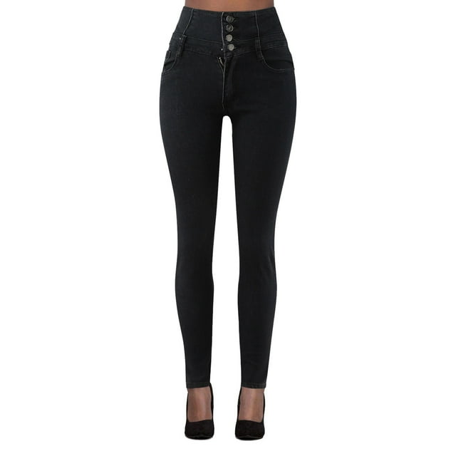 Bmisegm Jeans Extensibles Taille Haute Ajustés pour Femmes, Noir, P