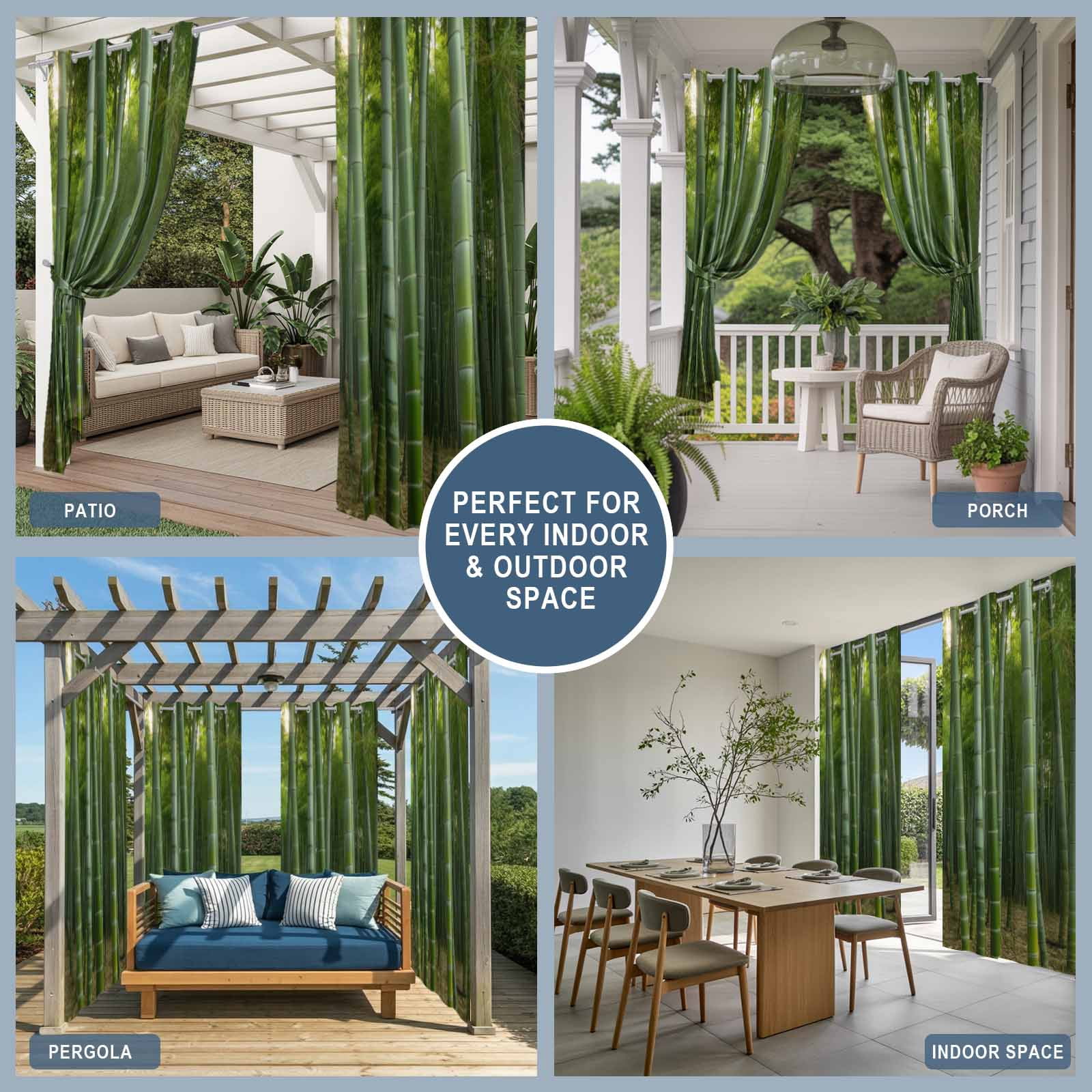 Outdoor Curtains for Patio Waterproof, Green Plants Outdoor Privacy Panels Grommet, Forest Natural Landscape Botanical Blackout Outside Curtains for Porch/Cabana/Pergola/Gazebo 54"x95", 2 Panels