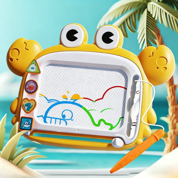 Pizarra magnética de cangrejo para niños | Bloc de dibujo reutilizable con grafiti de colores | Juguete educativo para escribir con borrador | Amarillo o azul