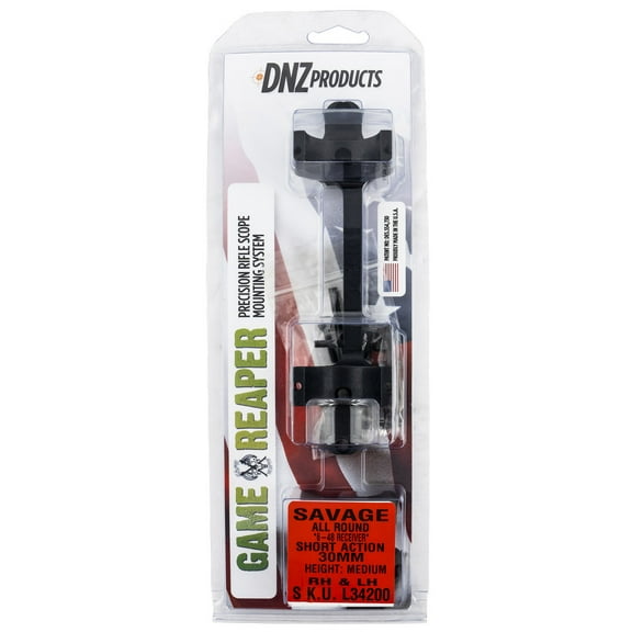 DNZ Products Game Reaper Scope Mount/Ring Combo Savage Round Receiver w/8-40 Screw Holes, 30mm Tube, Medium, Short Action, Matte Black
