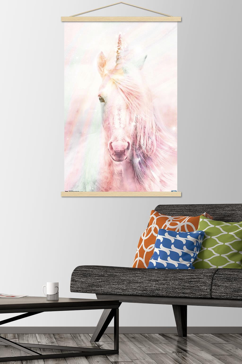 Pink Unicorn Wall Poster with Wooden Magnetic Frame, 22.375" x 34"
