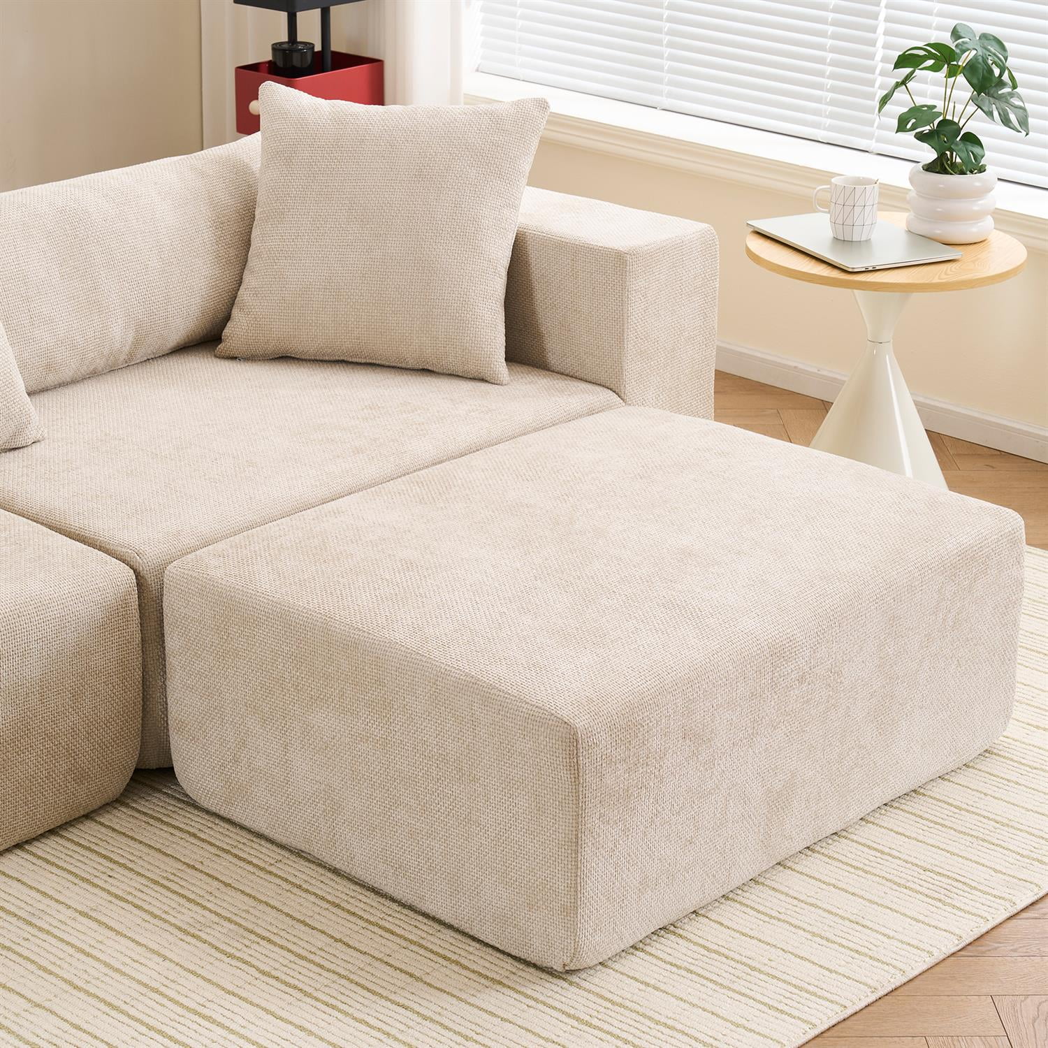 Demi Bonn 105" L-Shaped Modular Sofa Set, Soft Chenille Fabric Cloud Couch Lounge Chair for Living Room, Bedroom, No Installation Needed, Beige