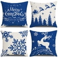 thumbnail image 1 of Fundas de cojín con temática navideña, 18 x 18, decoración navideña azul marino vibrante, tela de lino de algodón rústico suave, copo de nieve, funda de almohada de vacaciones para sofá cama, granja, JAMW Sencillez, 1 of 5