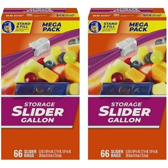 Hefty Slider Kitchen Storage Bags, Gallon Size, 66 Count