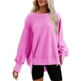 thumbnail image 2 of Dowegor Womens Oversized Crewneck Solid Color Sweatshirt Side Slit Long Sleeve Pullover Slouchy Fit Tops Women's Fashion Hoodies & Sweatshirts Hooded Sweatshirt Women Womens Fall Sweatshirts Hot Pink, 2 of 7
