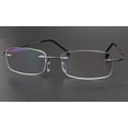 thumbnail image 3 of 3 Pairs of Mens Rimless Rectangle Purple Light Weight Reading Glasses 3.50 Anti-blue Light Classic Business Readers Flexible Metal Presbyopic Eyeglasses +3.5, 3 of 5