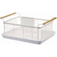 thumbnail image 1 of Estante de desagüe, estante de secado para encimeras de cocina, escurridor de platos, bandeja de goteo de plástico, mango de madera portátil, estante de almacenamiento para utensilios de, 1 of 5