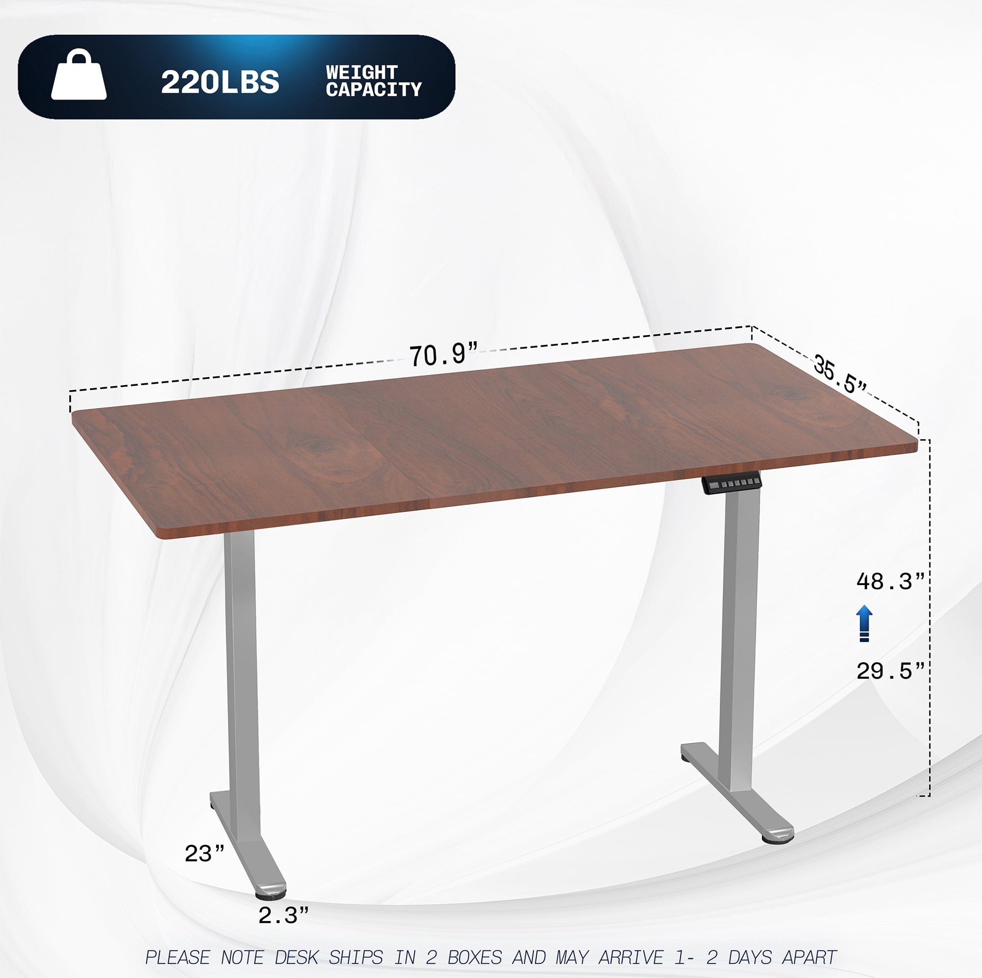 VIVO Electric Dual Motor 71” x 36” Standing Desk, Dark Walnut Top, Gray Frame