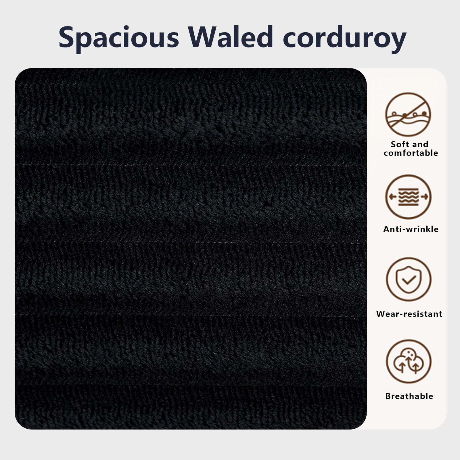 Loveseat Sofa Bed Boneless Couch, Convertible 2-in-1 Design, Corduroy Fabric - Compact Memory Foam Couch for Small Spaces, Apartments, Home Office & Bedroom (Black)