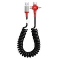 thumbnail image 1 of Cable de carga USB 3 en 1 de 100 W, carga ultrarrápida, retráctil, en forma de T con luz LED, cable de datos tipo C/micro USB/8 pines con resorte., 1 of 7