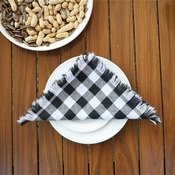 BERTDOMD 4pcs Black And White Plaid Cloth Napkins Cotton Check Napkins Thanksgiving Dinners And Beach Parties Soft Washable Reusable Napkin