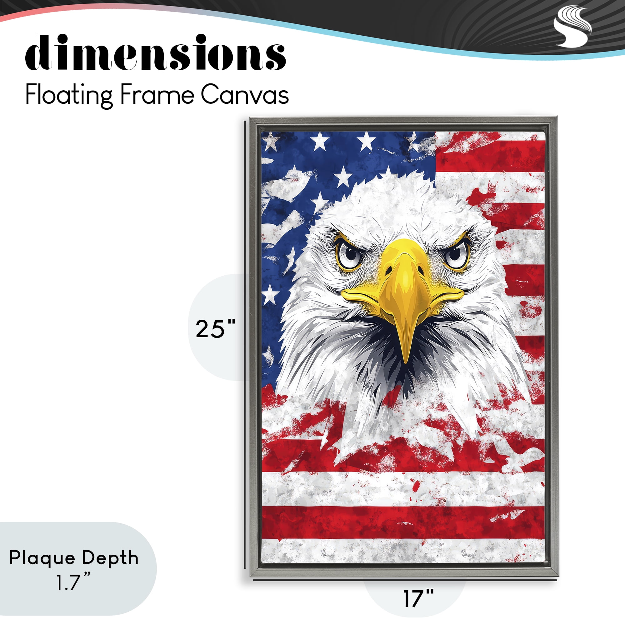 Stupell Industries Patriotic Bald Eagle Flag Gray Framed Floater Canvas Wall Art, design by The Wands Want