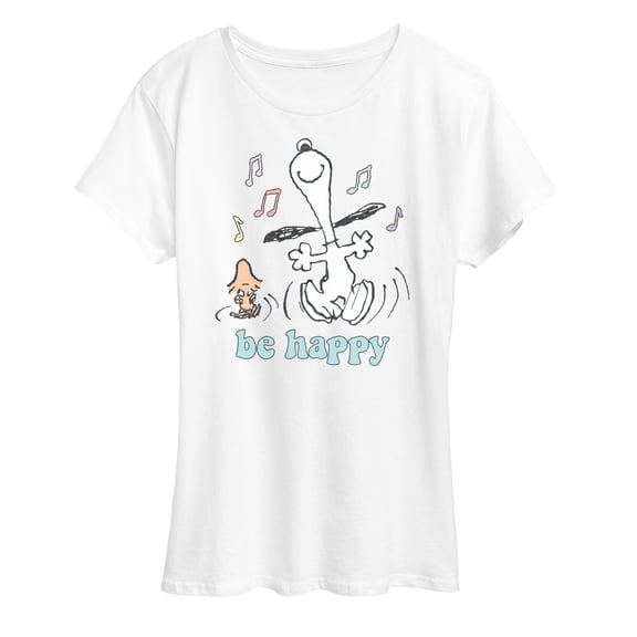 Peanuts - Be Happy Snoopy and Woodstock - Women's Short Sleeve Graphic T-Shirt