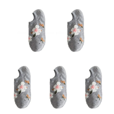 

shuwee 5PCS Women Socks Casual Low Cut Padded Socks With Non-slip Invisible Socks Colored Cotton(Grey) Gray