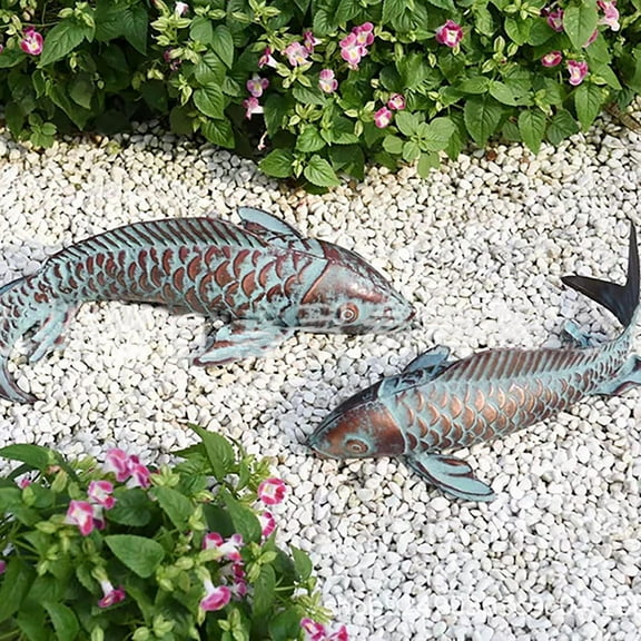 Gmogad Garden Statues, Koi Fish Decor, Antique Ceramic Koi Fish Garden Statue,Fish Sculpture Garden for Outdoors, Patio Decor, Backyard and Home Kitchen Decoration A