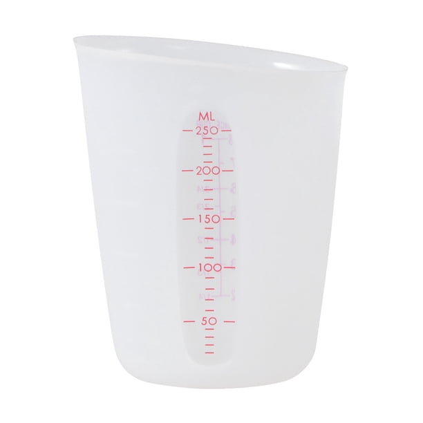 Taza medidora de silicona, transparente, visible, con escala (250 ml)