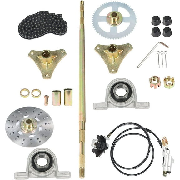 PET-U 29inch Go Kart Rear Axle Shaft Assembly Kit 740mm Axle Sprocket Hub Brake Chain Brake Master Cylinder Caliper Replacement for Drift Trike DIY Go Kart
