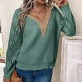 thumbnail image 4 of Suéter Suéter de punto para mujer, Top informal con encaje acanalado, Tops elegantes y cómodos Kuymtek Verde oliva T M para Mujer, 4 of 6