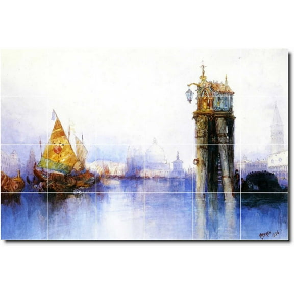 Ceramic Tile Mural-Thomas Moran Waterfront Painting 369. 25.5" w x 17" h using (24) 4.25 x 4.25 ceramic tiles