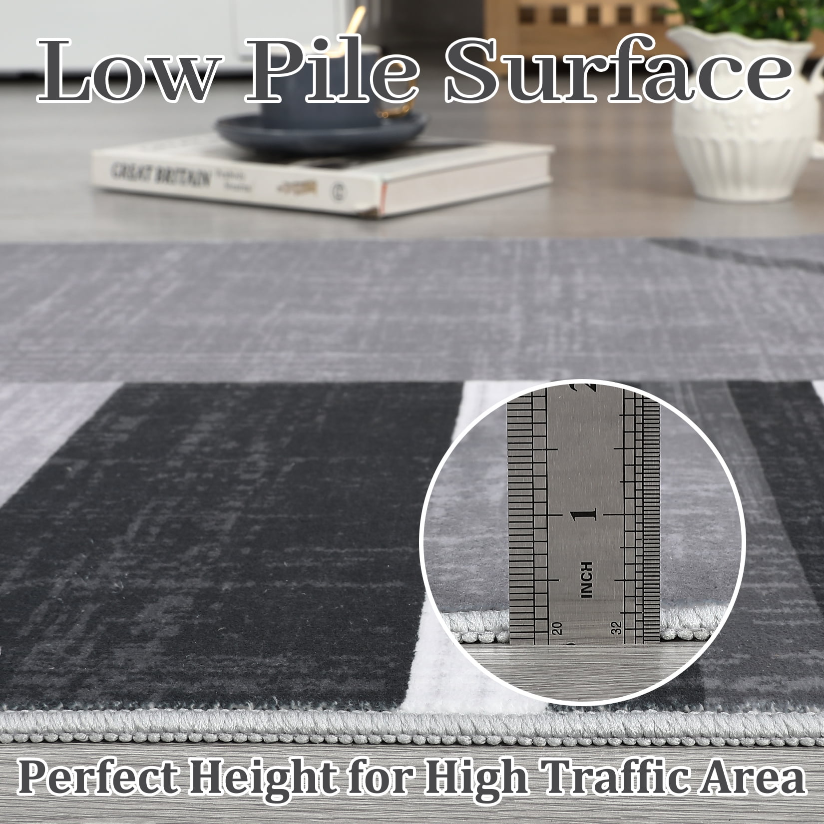 FairOnly 10'x13' Grey Living Room Machine Washable Area Rugs Contemporary Circle Print Ultra-Thin Rugs for Home Office Family Room Carpet