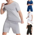thumbnail image 1 of 2 Pcs/Set Men Pajamas Sets Solid Color O Neck Short Sleeve Elastic Summer Men Underwear for Sleeping, 1 of 7