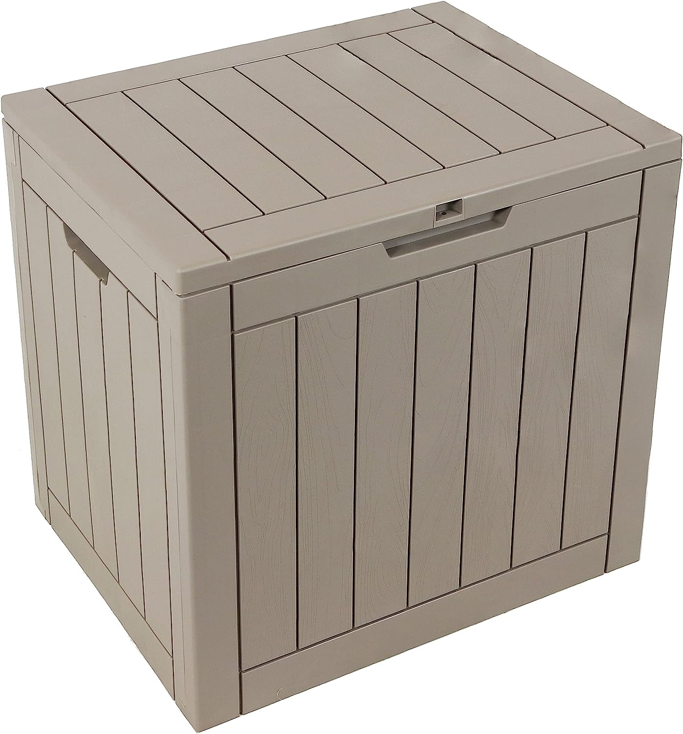 Outdoor Small Deck Box With Storage Faux Wood Design 32Gallon